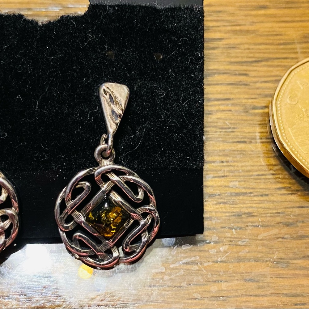 Celtic Silver Earrings with Amber